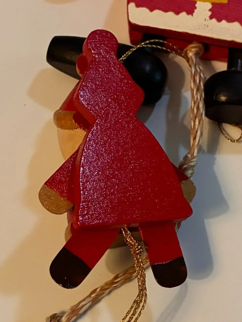 Trio of Vintage Wooden pull-string Marionette Christmas Ornaments